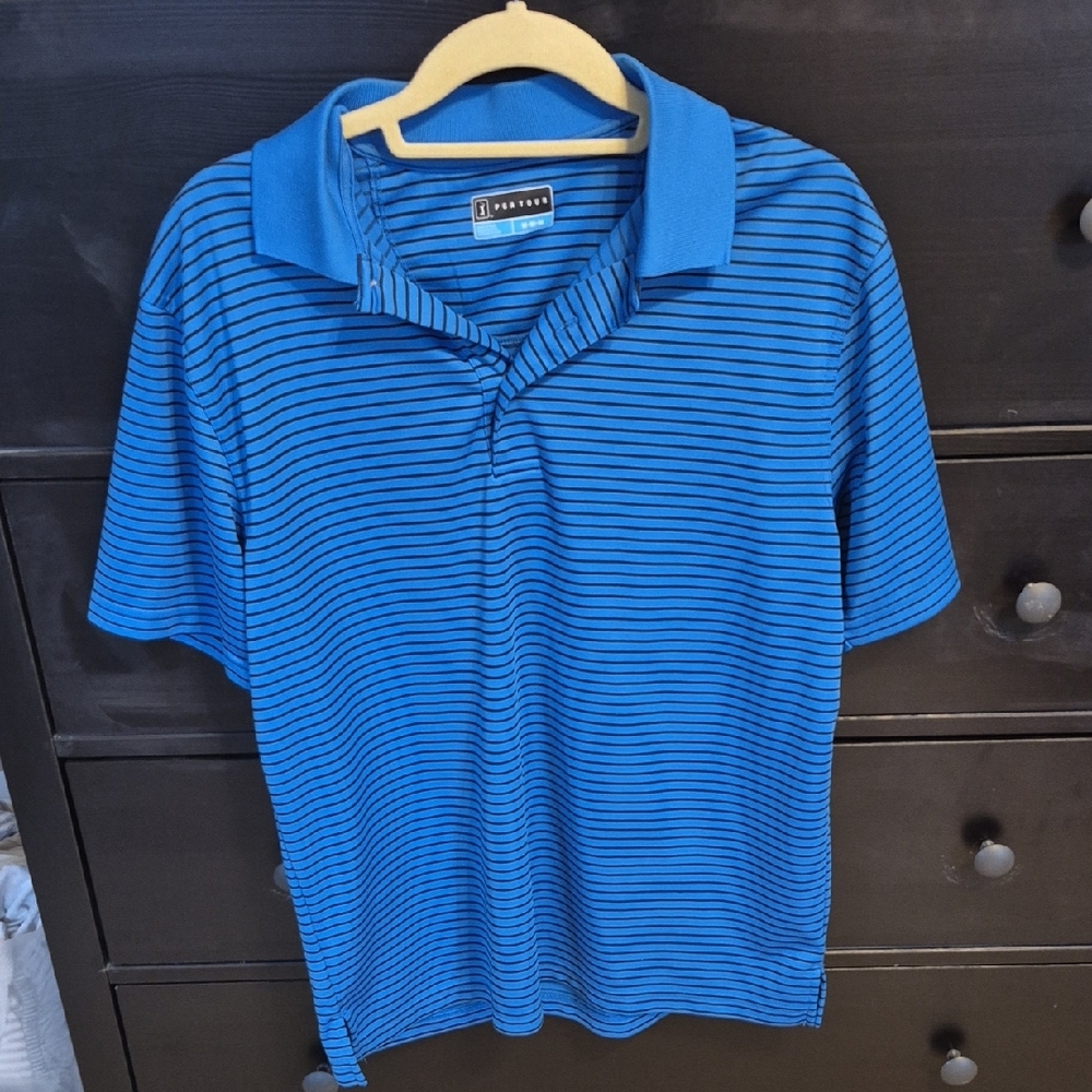 PGA Tour Blue Striped Polo Shirt